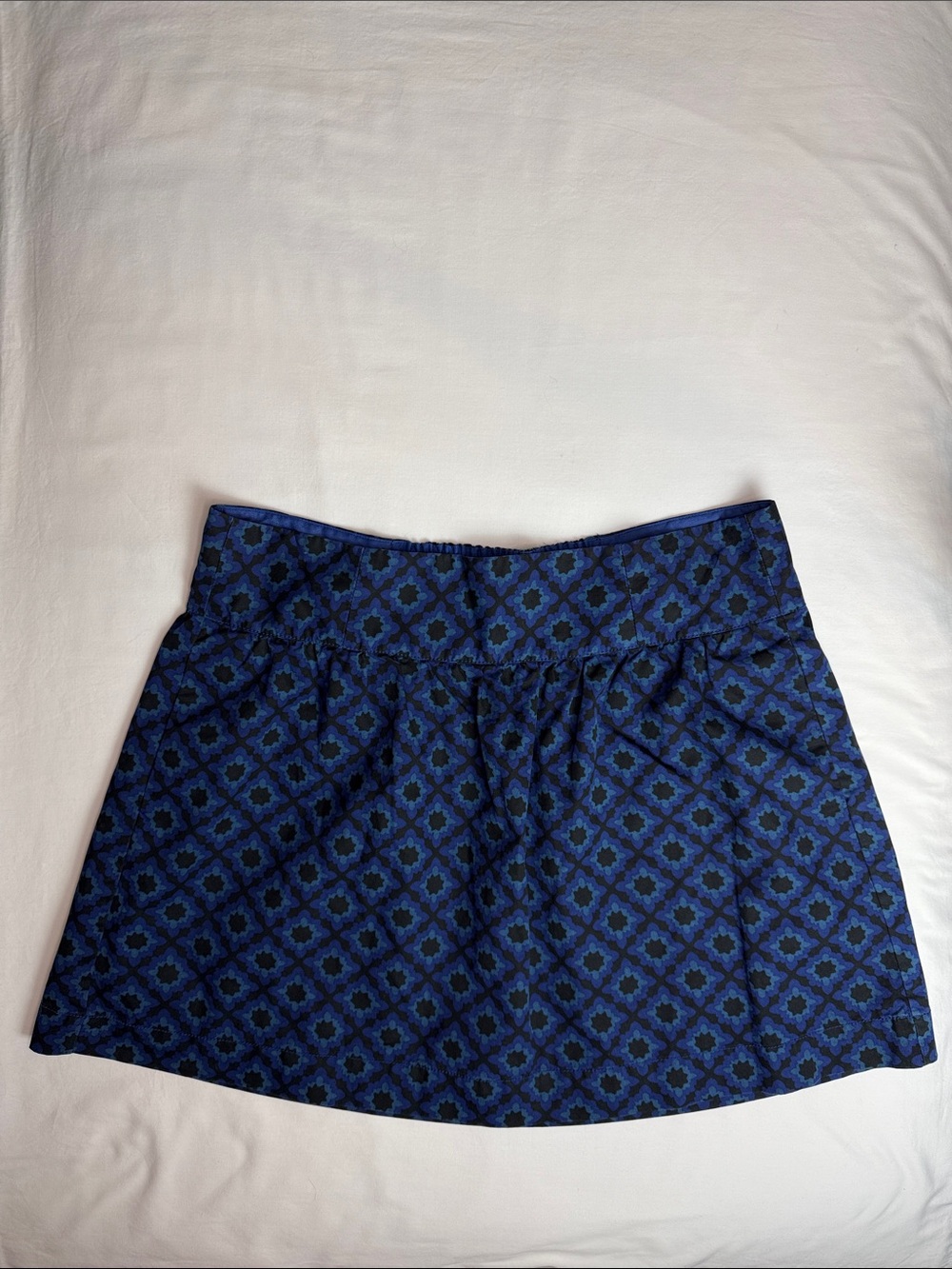 Fossil Navy Blue & Black Geometric Medallion Mod Print A-line Mini Skirt Sz L